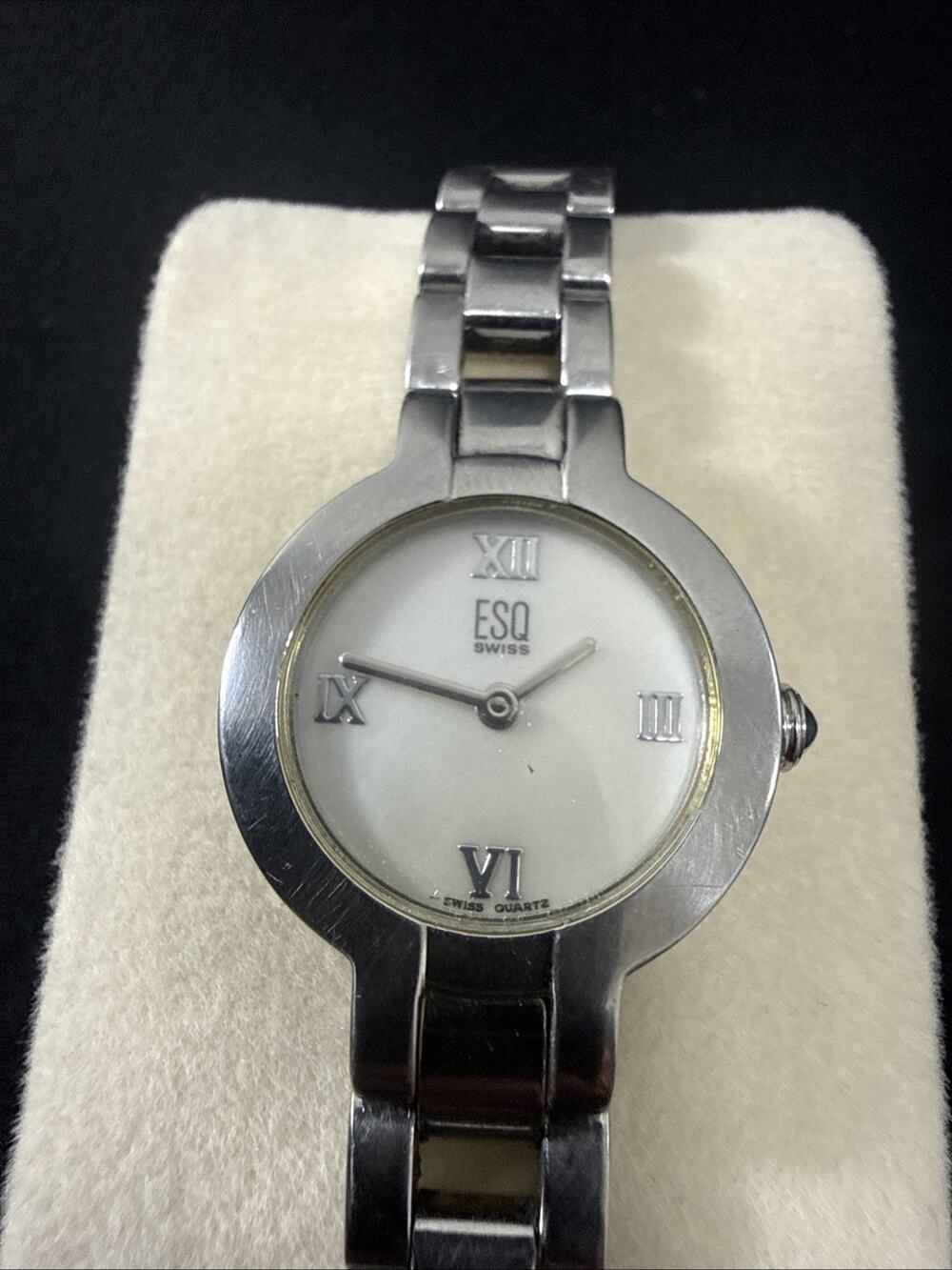 Vintage ESQ By MOVADO Womens Model E5372 New Battery 6” Band 24mm MOP Dial